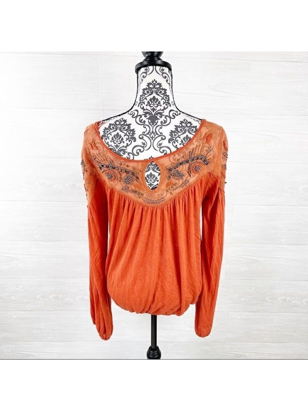 Free People Blue Sky Embellished Keyhole Top‎ - Picture 6 of 9